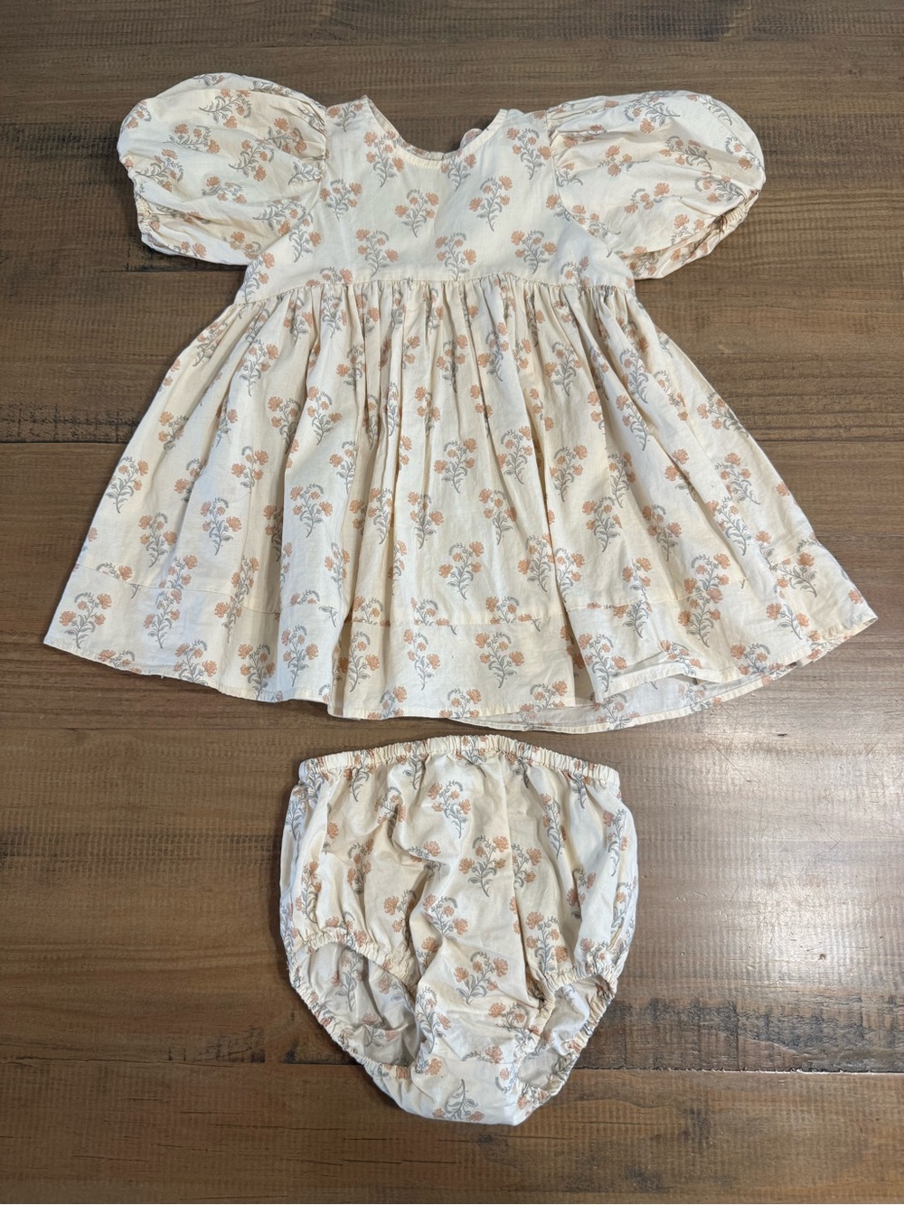 Noralee Cream Floral Puff-Sleeve Dress w/ Bloomers - 2t
